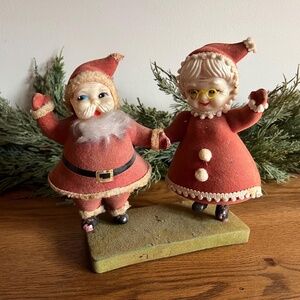 Vintage Flocked Santa & Mrs. Claus Figurines – Kitsch Christmas Decor